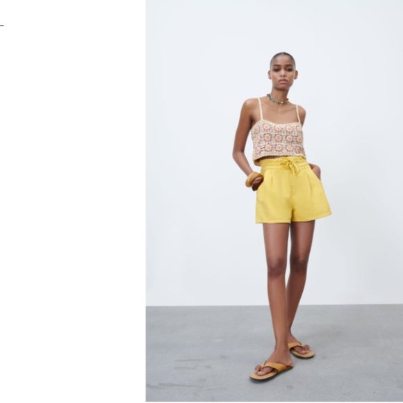 Zara Pants - NEW! Zara Coloured Paperbag  Bermuda Shorts - Mustard Yellow - Size Small